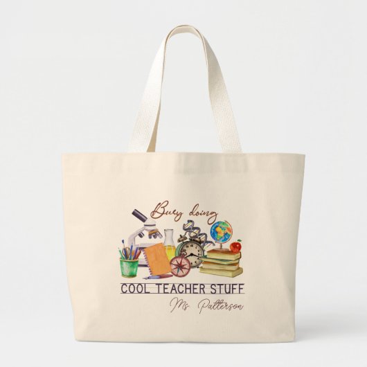 Cool Teacher Fun Moderner Personalisierter Name Jumbo Stoffbeutel (Vorne)