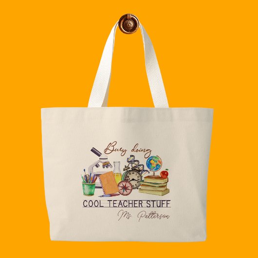 Cool Teacher Fun Moderner Personalisierter Name Jumbo Stoffbeutel