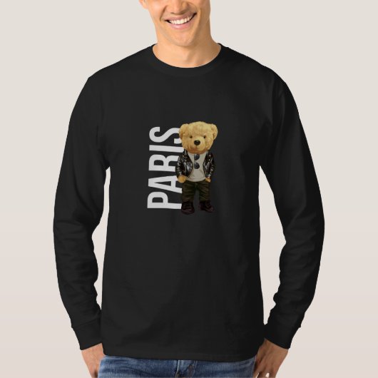 Cool Teddy Bear Boy Paris Style Illustration Graph T-Shirt (Vorderseite)