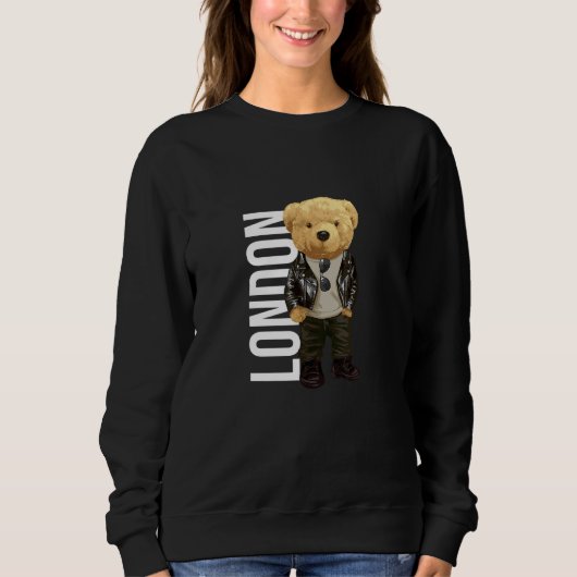 Cool Teddy Bear in London Style Illustration Graph Sweatshirt (Vorderseite)