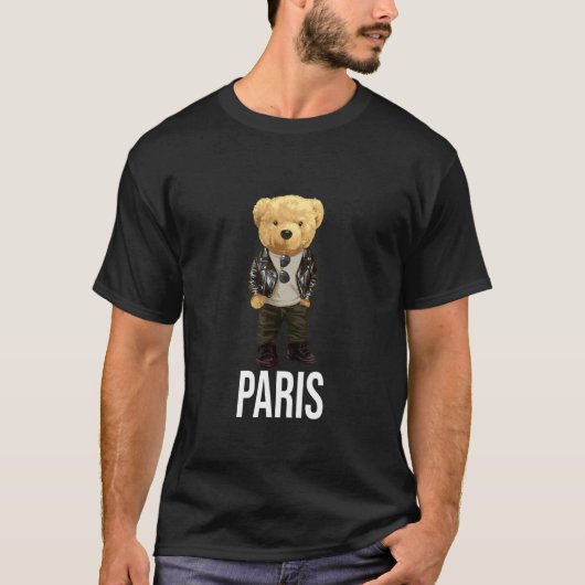 Cool Teddy Bear in Paris France Illustration Graph T-Shirt (Vorderseite)