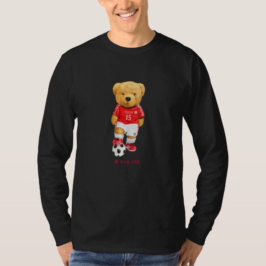 Cool Teddy Bear Soccer Kick Off Style Illustration T-Shirt (Vorderseite)