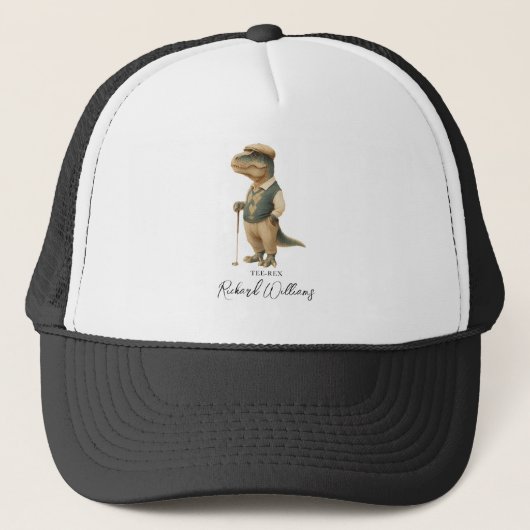 Cool Tee-Rex Golfer Dinosaur Signature Name Truckerkappe (Vorderseite)