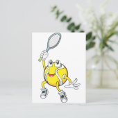 Cool Tennis Ball Holding Racquet Postkarte (Stehend Vorderseite)