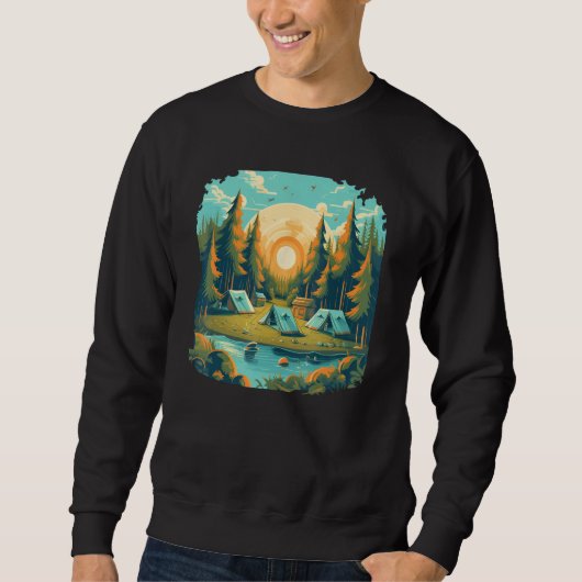 Cool Tents at Lake with Sunrise in summery wildern Sweatshirt (Vorderseite)