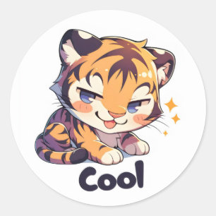 Cool Tiger Anime Runder Aufkleber