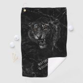 Cool Tiger Black Marble Background Monogram Golfhandtuch (Insitu)