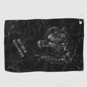 Cool Tiger Black Marble Background Monogram Golfhandtuch (Horizontal)