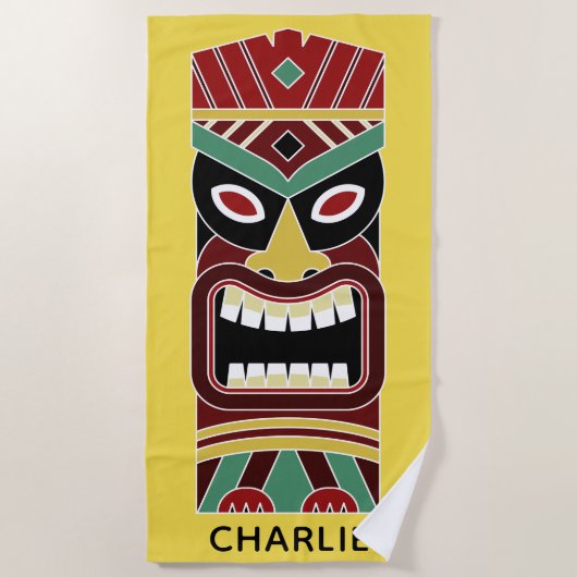 Cool Tiki Totem individuelle Name und Farbhandtuch Strandtuch (Vorderseite)