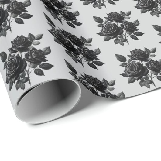 Cool tiled black Gothic roses pattern  Geschenkpapier (Rolleneckpunkt)