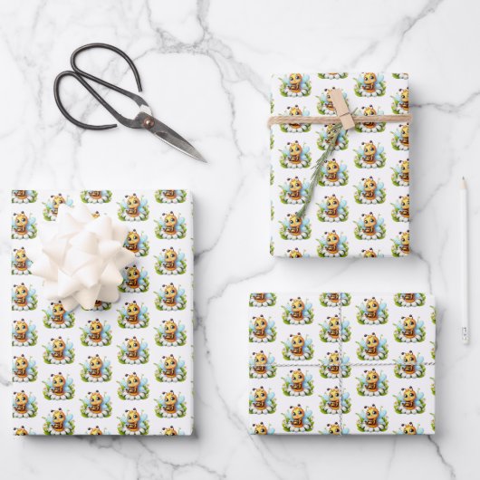 Cool tiled unisex baby bee pattern geschenkpapier set (Vorderseite)