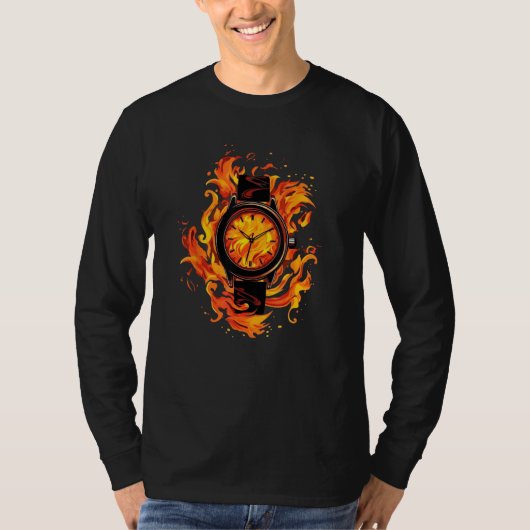 Cool Timepiece with Fire and Flames T-Shirt (Vorderseite)
