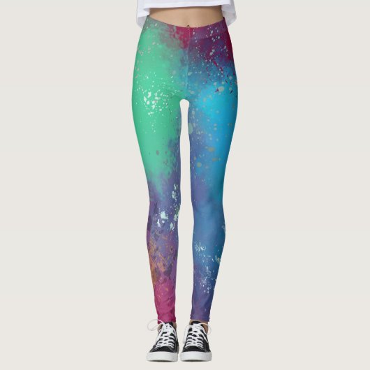 Cool Tones Abstract Oil Paint Gradient Leggings (Vorderseite)