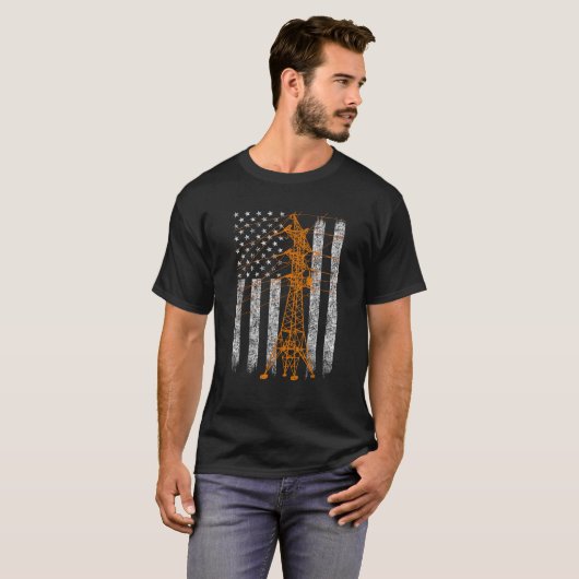Cool Transmission Tower American Flag Lineman T sh T-Shirt (Vorne ganz)