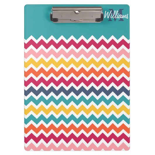 Cool trendfarbige Monogram Zickzack Klemmbrett (Vorderseite)