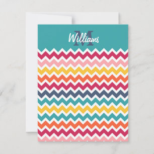 Cool trendfarbige Monogram Zickzack Mitteilungskarte