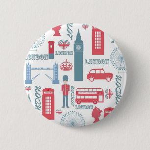 Cool trendige Vintage Londoner Illustrationsmuster Button