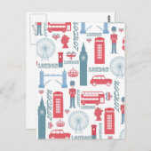 Cool trendige Vintage Londoner Illustrationsmuster Postkarte (Vorne/Hinten)
