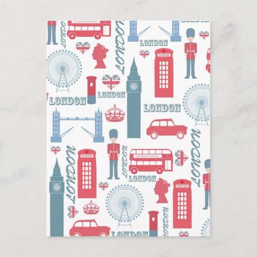 Cool trendige Vintage Londoner Illustrationsmuster Postkarte (Vorderseite)