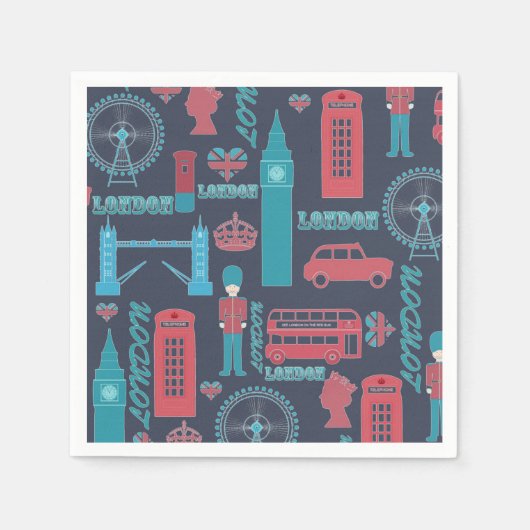 Cool trendige Vintage Londoner Illustrationsmuster Serviette (Vorderseite)
