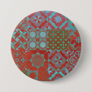 Cool, trendy Aegean tiles in red and blue Button