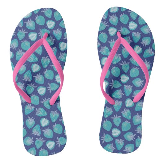 Cool Trendy Blue Summer Strawberry Pattern Badesandalen (Fußbett)