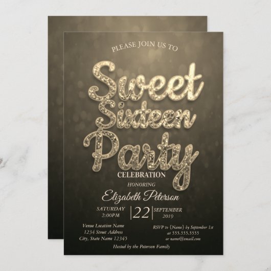 Cool Trendy Bokeh Sweet 16 Party Einladung (Vorne/Hinten)
