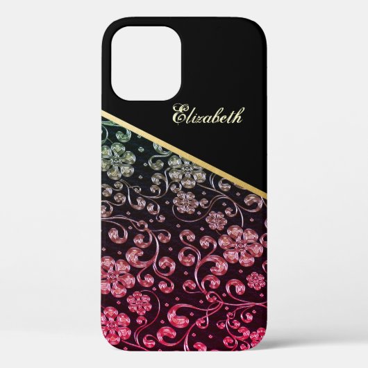 Cool trendy Gold Black Blume Personalisiert Case-Mate iPhone Hülle (Rückseite)