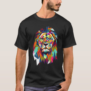 Cool Trendy Lion Geometric African Animal Leo Cat T-Shirt