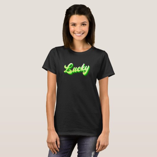 Cool Trendy Lucky Lettering In Vivid Gothic Green T-Shirt (Vorne ganz)