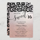 Cool Trendy Rose gold ombre leopard sweet 16 Einladung (Vorne/Hinten)