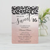 Cool Trendy Rose gold ombre leopard sweet 16 Einladung (Stehend Vorderseite)