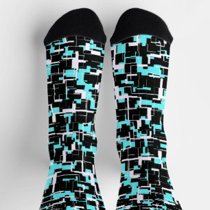 Cool Trendy Schwarz-weiß Aquamarin Blue Pattern Socken