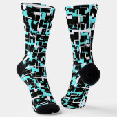 Cool Trendy Schwarz-weiß Aquamarin Blue Pattern Socken (Gewinkelt)