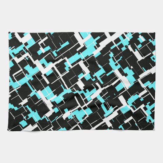 Cool trendy Schwarz-weiß Blue Pattern Geschirrtuch (Horizontal)