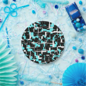 Cool trendy Schwarz-weiß Blue Pattern Pappteller (Party)