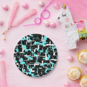 Cool trendy Schwarz-weiß Blue Pattern Pappteller (Party)