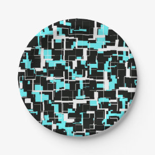 Cool trendy Schwarz-weiß Blue Pattern Pappteller