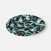 Cool trendy Schwarz-weiß Blue Pattern Pappteller (Schrägansicht)