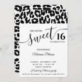 Cool Trendy Schwarz-weiß Leopard süß 16 Einladung (Vorne/Hinten)