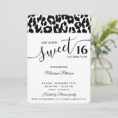 Cool Trendy Schwarz-weiß Leopard süß 16 Einladung (Stehend Vorderseite)