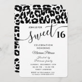 Cool Trendy Schwarz-weiß Leopard süß 16 Einladung (Vorne/Hinten)