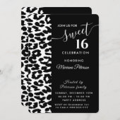 Cool Trendy Schwarz-weiß Leopard süß 16 Einladung (Vorne/Hinten)