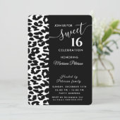 Cool Trendy Schwarz-weiß Leopard süß 16 Einladung (Stehend Vorderseite)