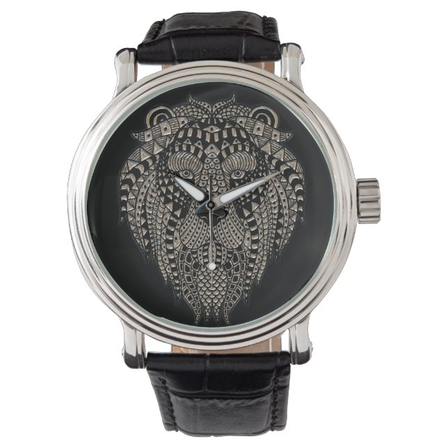 Cool Tribal Metallic Lion Head Black Armbanduhr (Vorderseite)