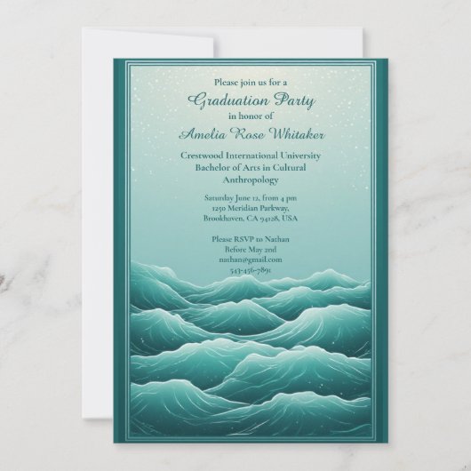 Cool Tropical Beach Waves Seaside Graduation Party Einladung (Vorderseite)