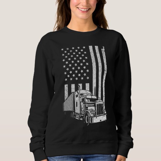 Cool Trucker For Men Dad Semi Truck Driver US Flag Sweatshirt (Vorderseite)