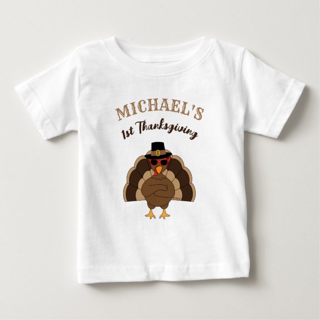 Cool Turkey 1st Thanksgiving Custom name Baby T-shirt (Vorderseite)