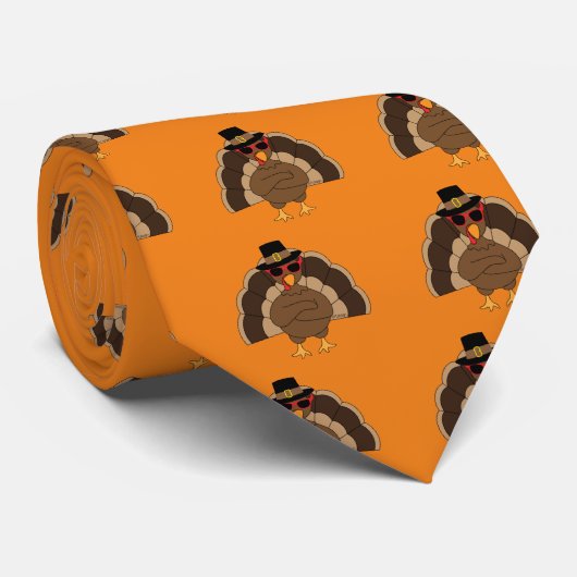 Cool Turkey Thanksgiving fun orange pattern Krawatte (Gerollt)
