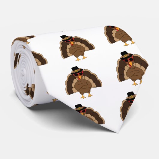 Cool Turkey Thanksgiving fun white pattern  Krawatte (Gerollt)